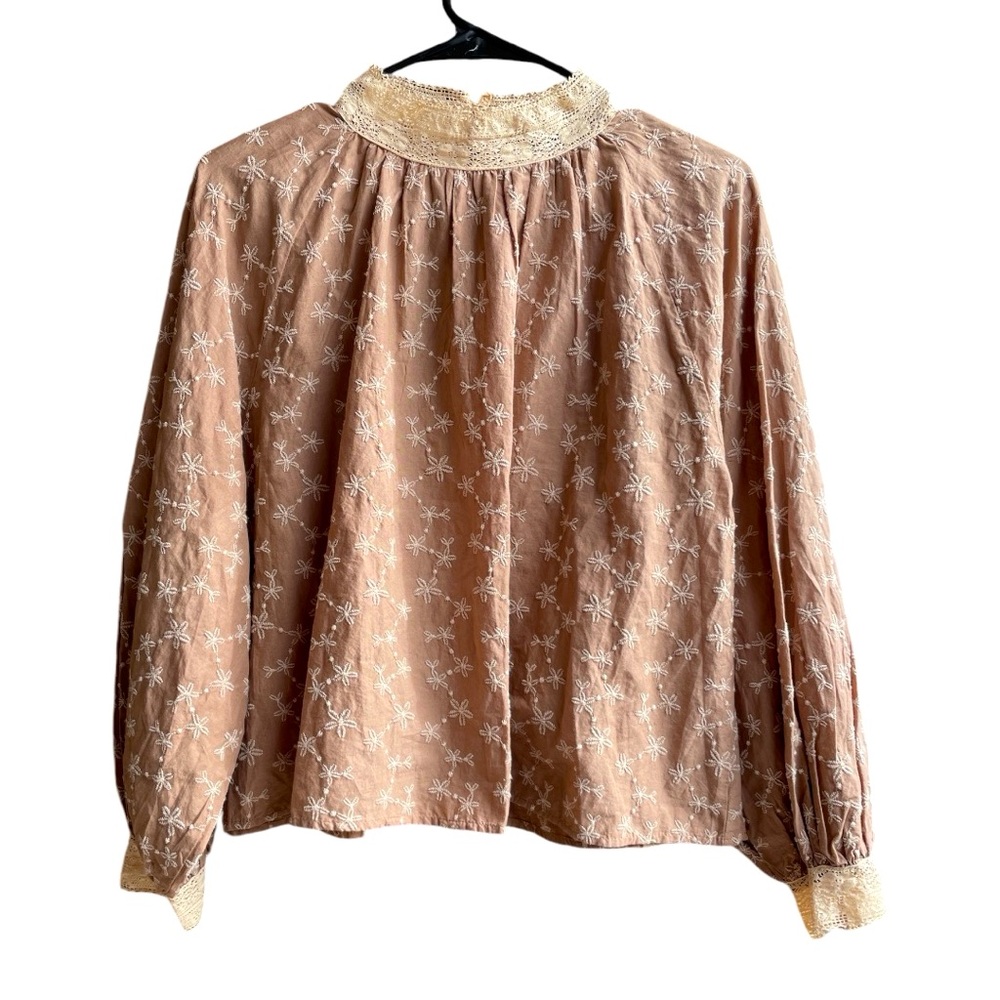 Zara midnight macaroon Eva flower embro long sleeves blouse, size Small - Picture 2 of 8